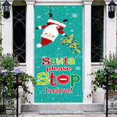 Lofaris Green Santa Please Stop Here Christmas Door Cover